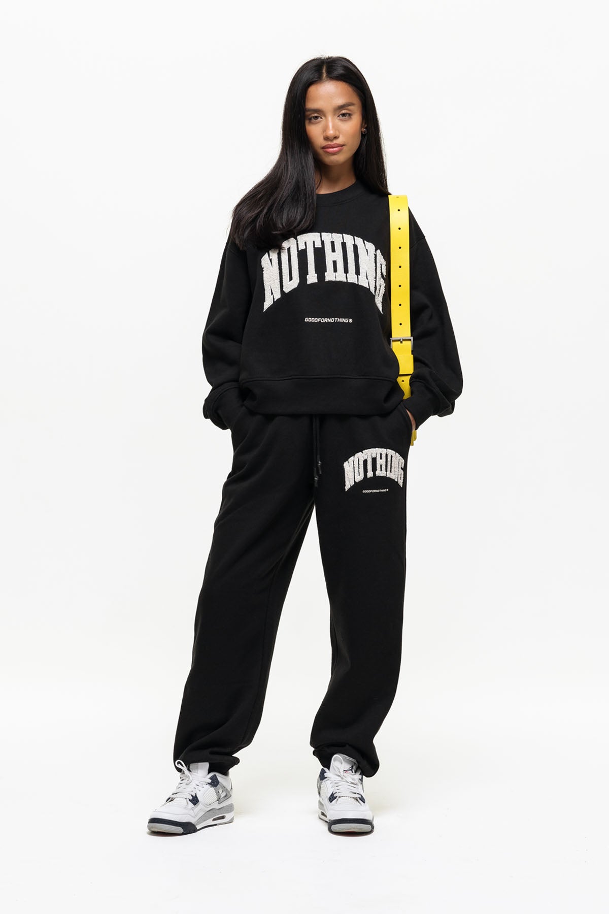 Oversized Varsity Boucle Black Sweatshirt