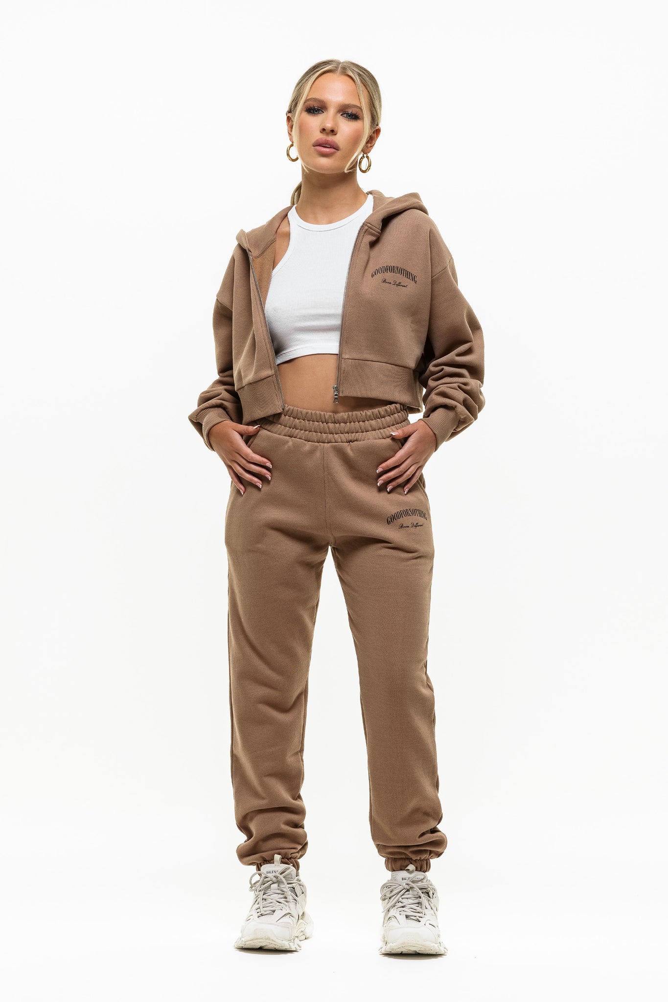 Heritage Tan Cropped Zip Hoodie