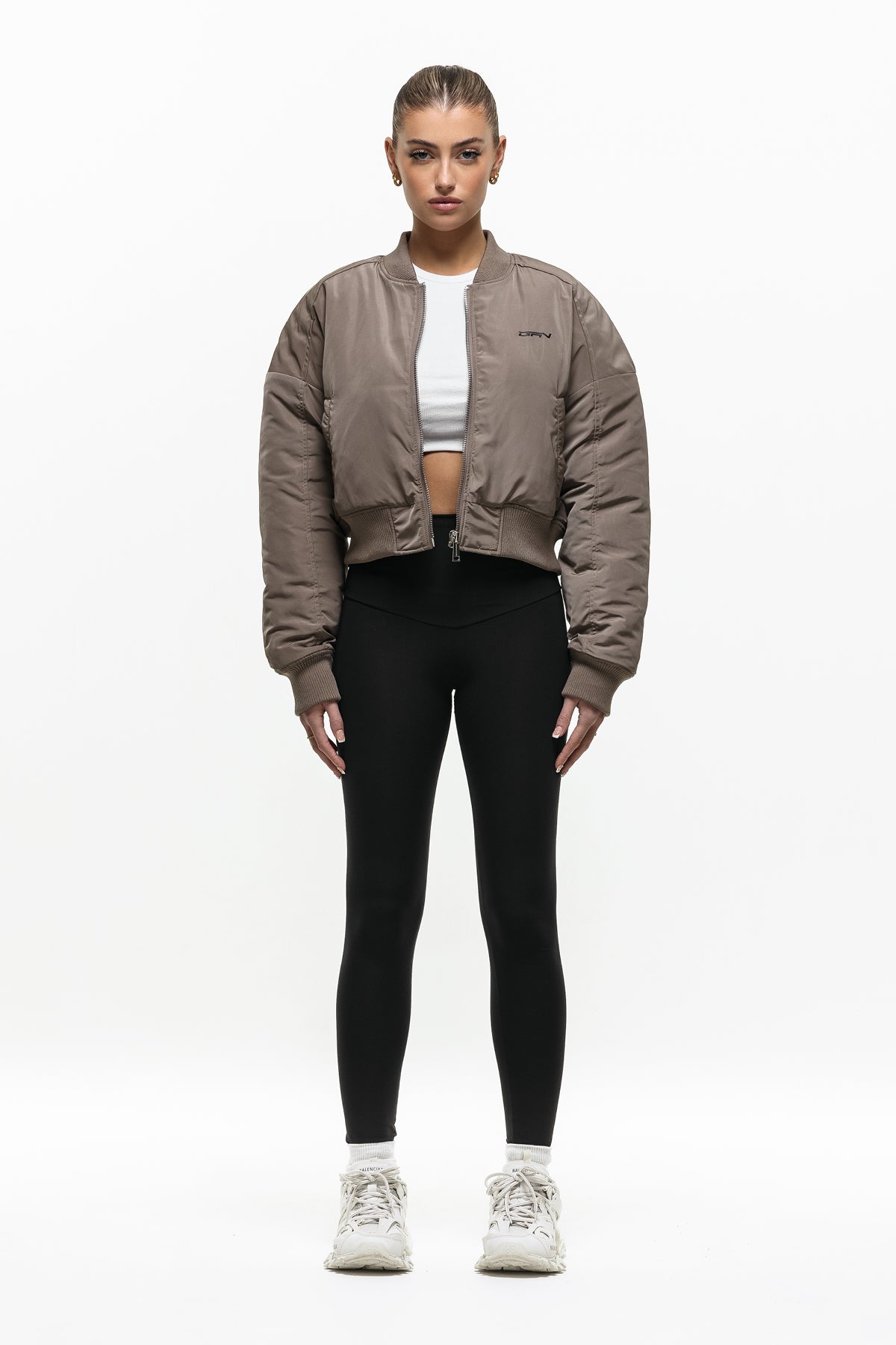 DNA Cropped Taupe Bomber Jacket