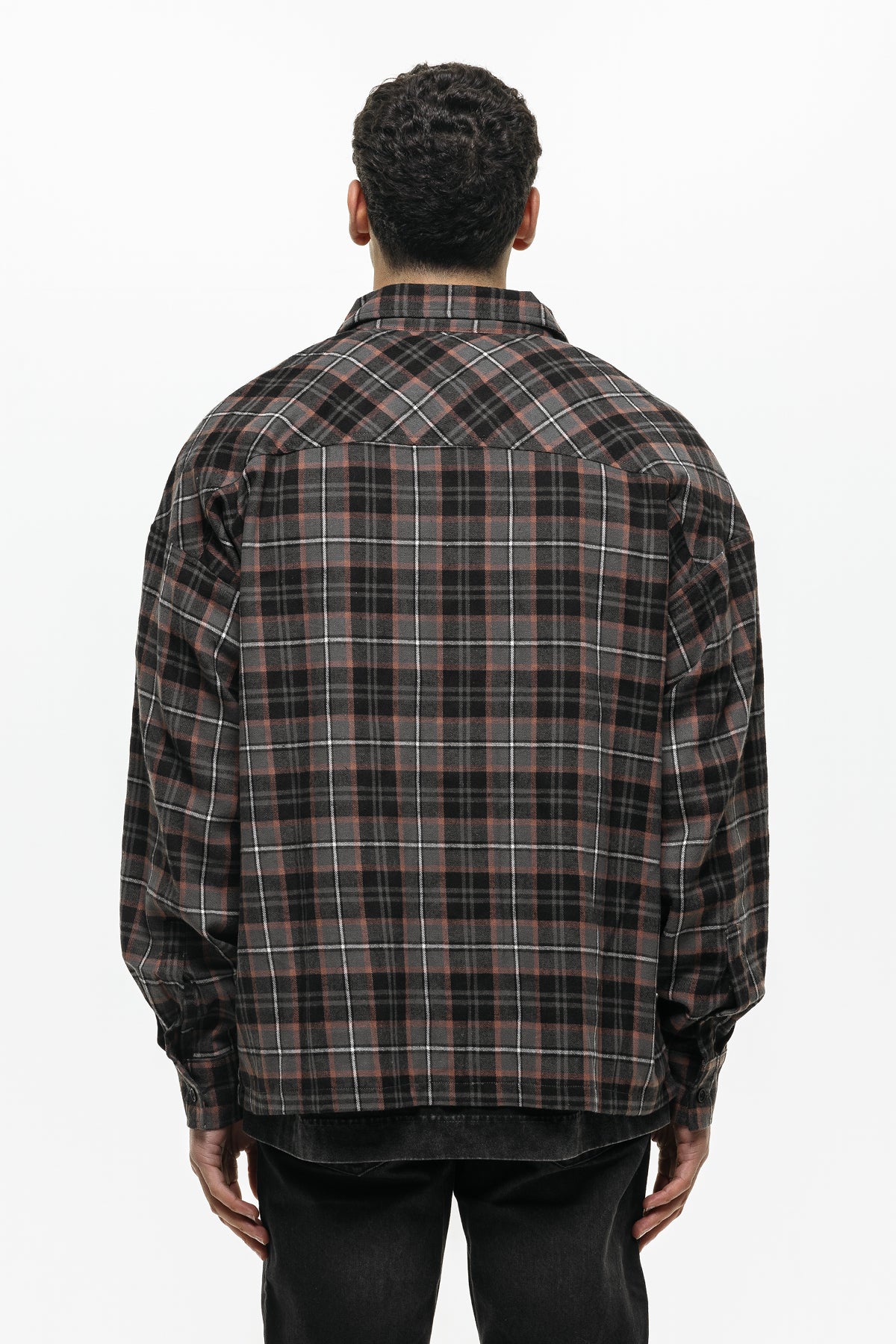 Oversized Flannel Check Grey Shirt