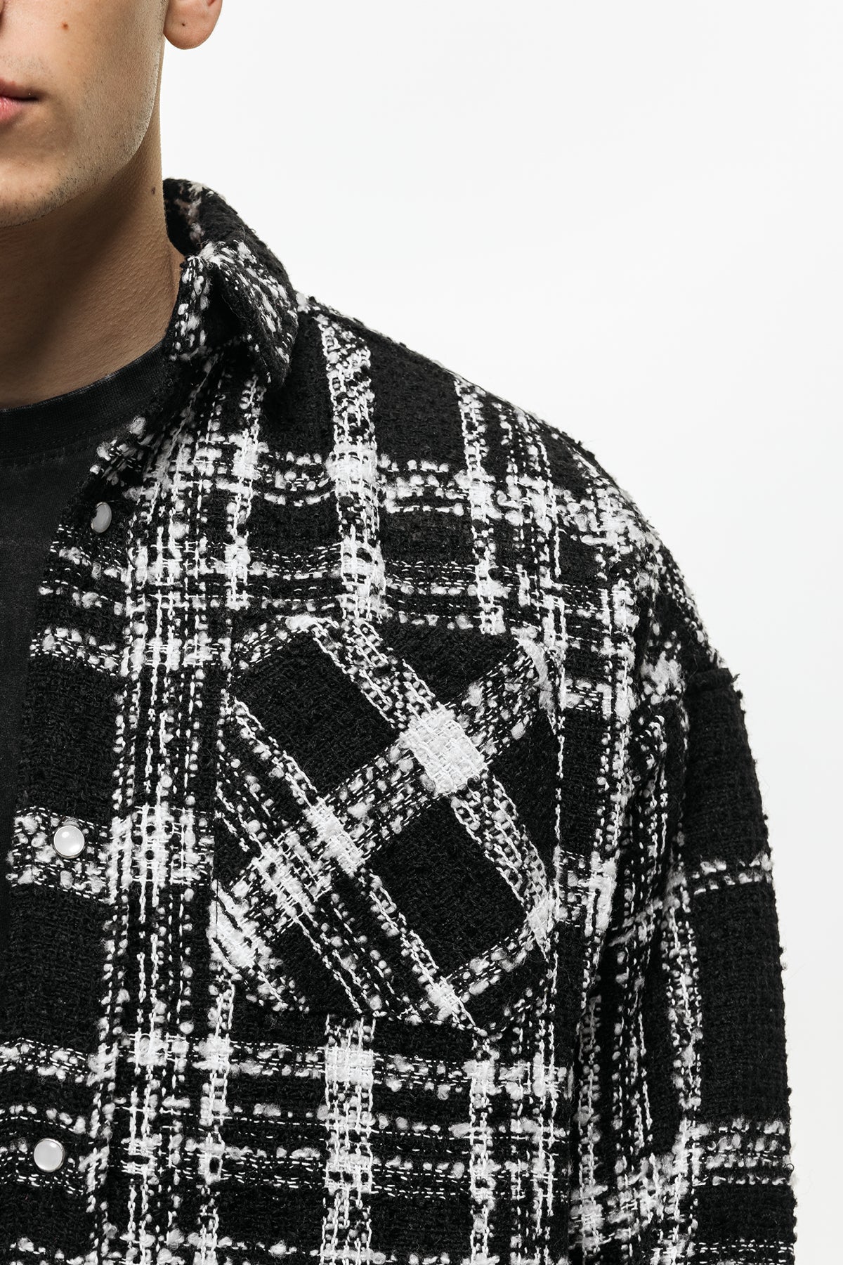 Wool Blend Black Check Overshirt