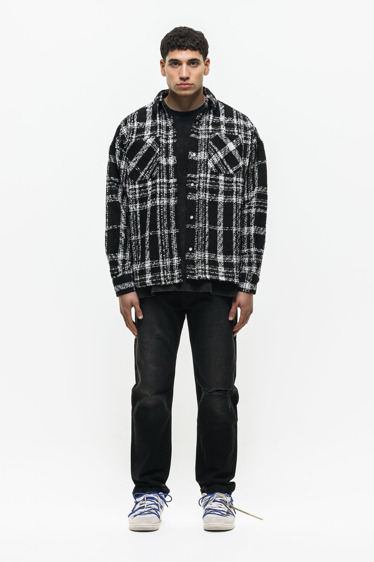 Wool Blend Black Check Overshirt