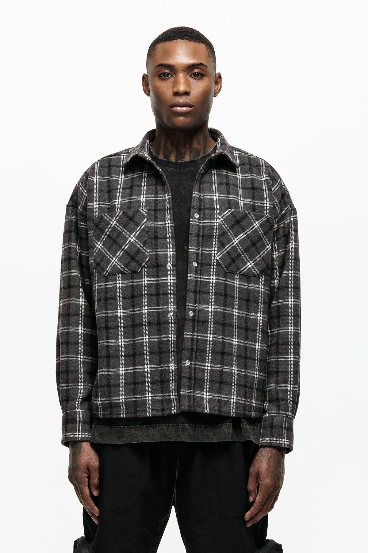 Wool Blend Charcoal Check Overshirt