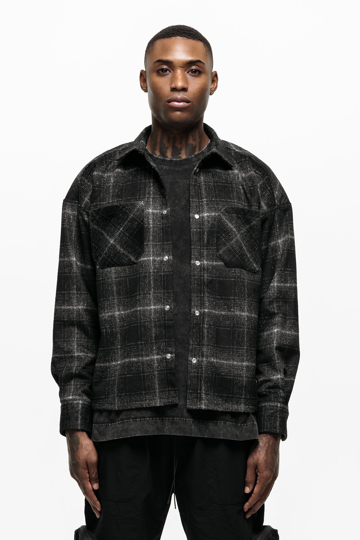 Wool Blend Black Check Overshirt