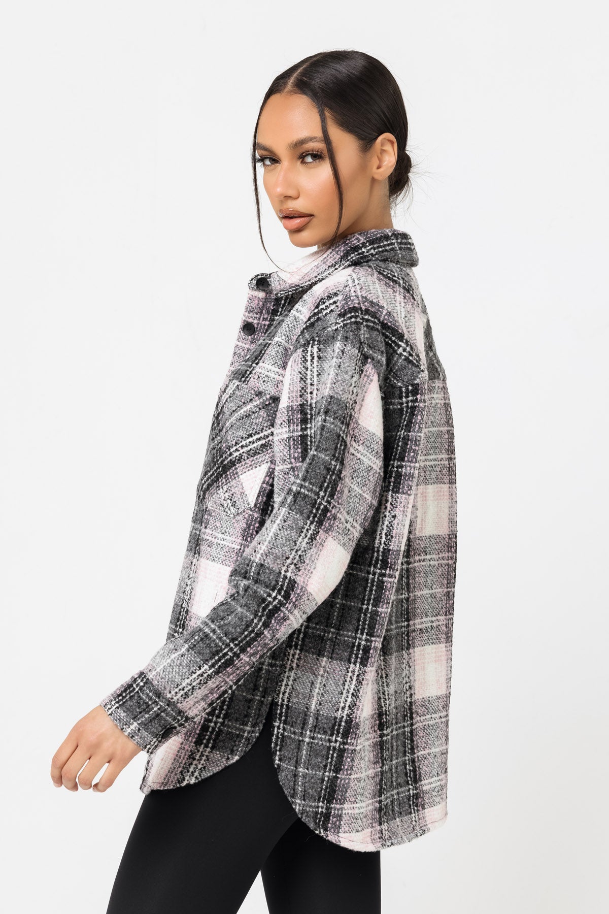 Wool Blend Grey Check Overshirt