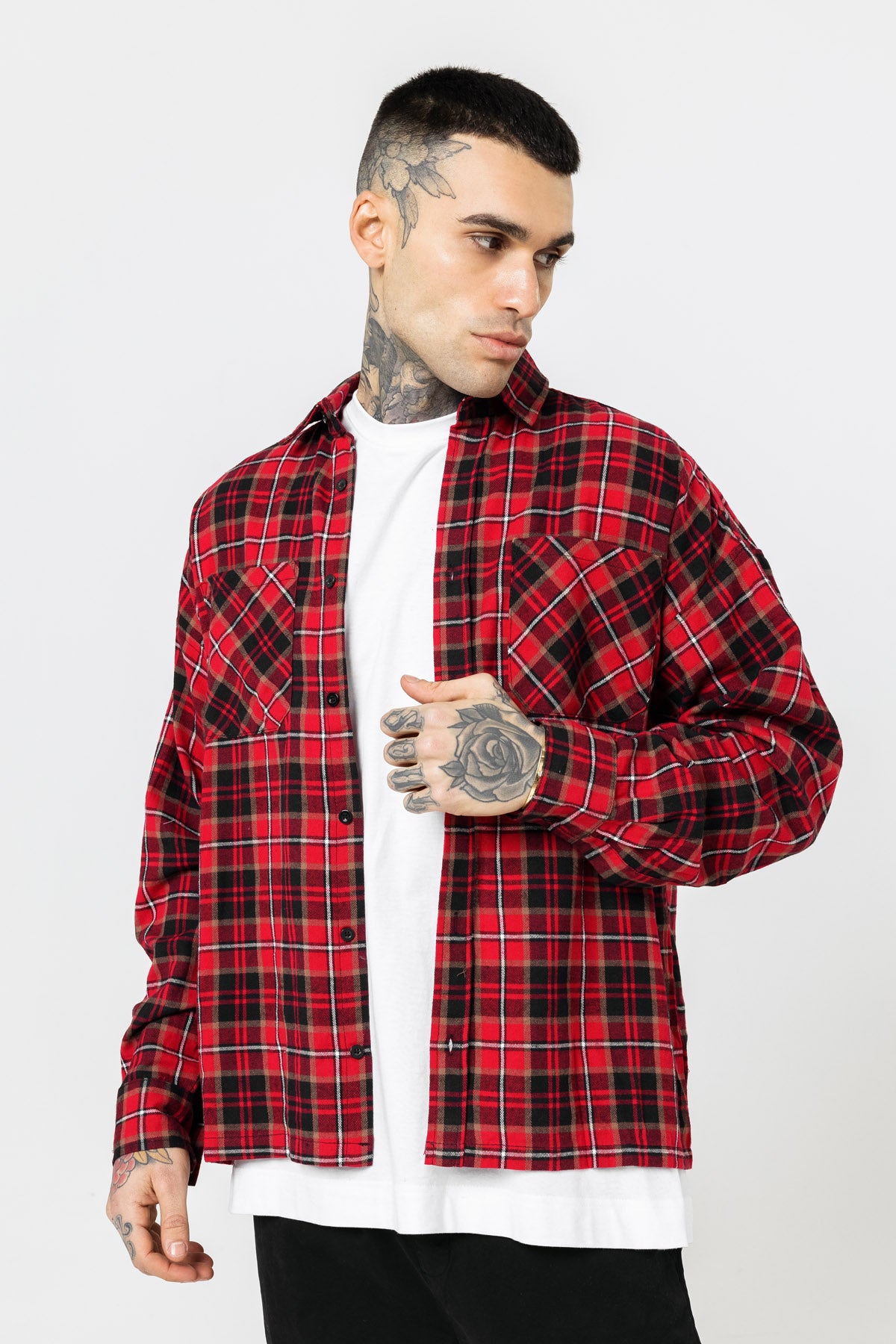 Oversized Flannel Check Red Shirt