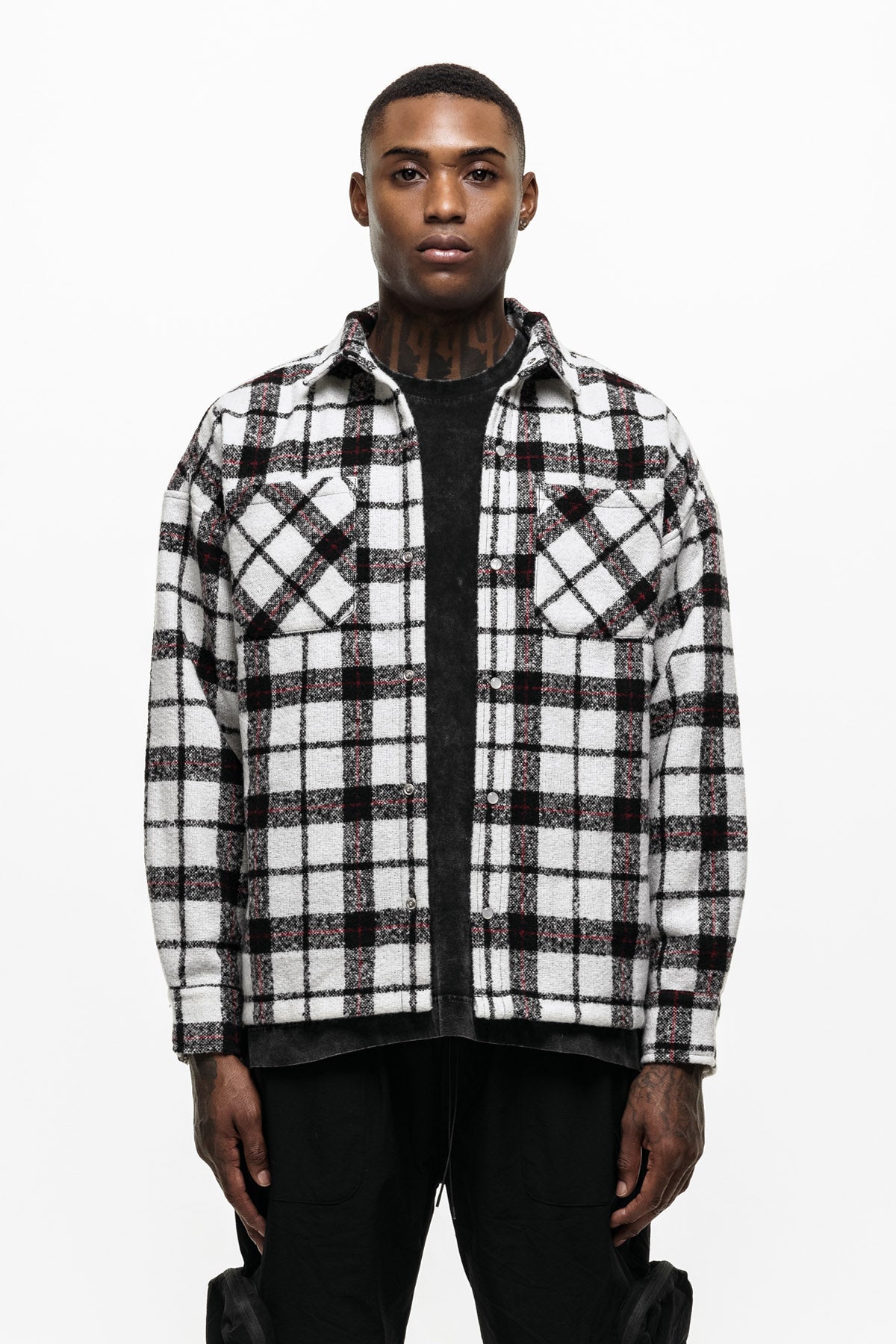Wool Blend White Check Overshirt